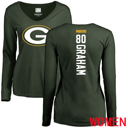 Green Bay Packers Green Women #80 Graham Jimmy Backer Nike NFL Long Sleeve T Shirt->nfl t-shirts->Sports Accessory